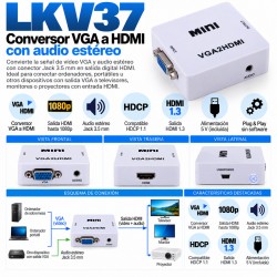 LKV37 – Conversor VGA + Audio Jack 3,5 mm a HDMI Full HD 1080p