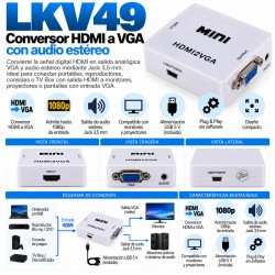 LKV49 – Conversor HDMI a VGA con Salida de Audio Jack 3,5 mm Full HD 1080p