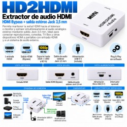 HD2HDMI – Extractor de Audio HDMI a Estéreo Jack 3,5 mm con Bypass HDMI