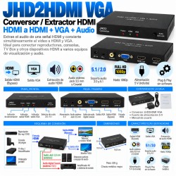 RO&CO JHD2HDMI VGA Conversor y Extractor HDMI a HDMI, VGA, Toslink, Coaxial y Audio Estéreo