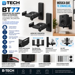 B-Tech BT77 Black Soportes de Pared para Altavoces hasta 25 kg Ajustables 135-280 mm Negro - Pareja