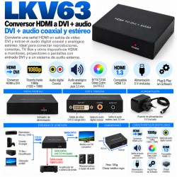 RO&CO LKV63 Conversor HDMI a DVI con Salida de Audio Coaxial y Estéreo