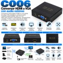 C006 – Conversor HDMI a VGA con Salida de Audio Estéreo Jack 3,5 mm Full HD 1080p
