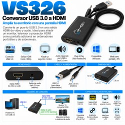 VS326 – Adaptador USB 3.0 a HDMI Full HD 1080p para Segundo Monitor