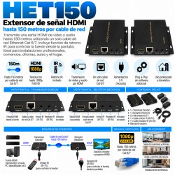 HET150 – Extensor HDMI Full HD 1080p hasta 150 m por Cable Ethernet Cat 6/7 con IR