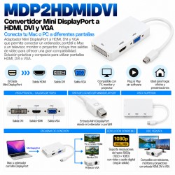 MDP2HDMIDVI – Adaptador Mini DisplayPort a HDMI, DVI y VGA Full HD 1080p