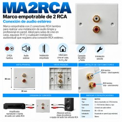 MA2RCA – Marco Empotrable de Pared con 2 Conectores RCA Estéreo Blanco