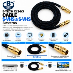 B-Tech XL34/3 Cable S-Video S-VHS Macho a Macho 3 m con Conectores Dorados