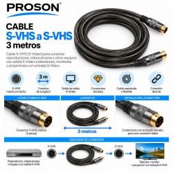 Proson Cable S-Video S-VHS Macho a Macho 3 m con Conectores Dorados