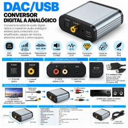 DAC/USB Conversor de Audio Digital Óptico y Coaxial a RCA y Jack 3,5 mm