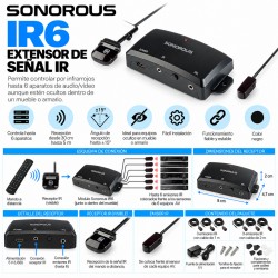 Sonorous IR6 Extensor de Señal Infrarroja para Control Remoto de hasta 6 Equipos