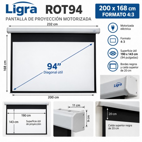Ligra ROT94 Pantalla de Proyección Motorizada 200 x 168 cm Formato 4:3