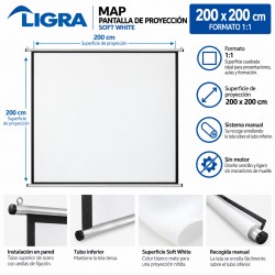 Ligra MAP Pantalla de Proyección Manual Enrollable 200 x 200 cm Soft White Formato 1:1Catálogo Productos