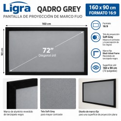 Ligra Qadro Grey Pantalla de Proyección de Marco Fijo 160 x 90 cm 16:9 Tela Gris Soft Grey