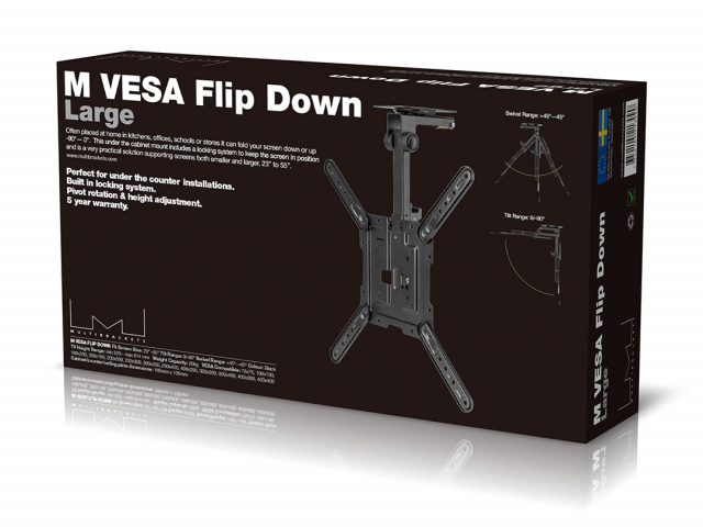 VESA FLIP DOWN LARGE - Soporte TV bajo estantería plegable. TV hasta 55". VESA 40 x 40. Negro