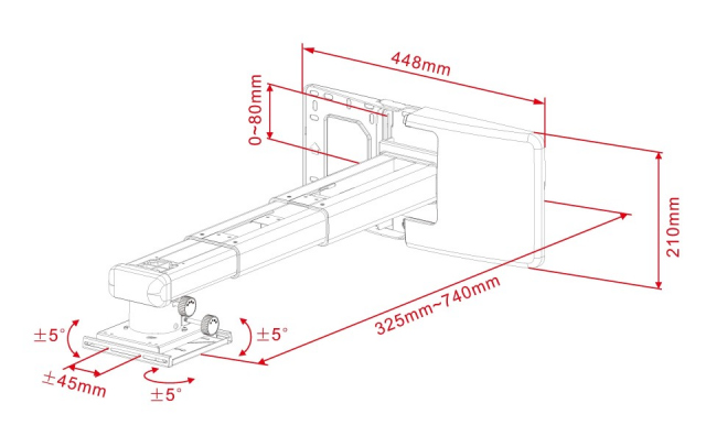 PROJECTOR MOUNT SHORT 300-700 - Soporte de pared para proyector hasta 25 kgs. Separación de la pared: 32-74 cms. Diámetro máximo: 45,0 cms. C/Blanco.