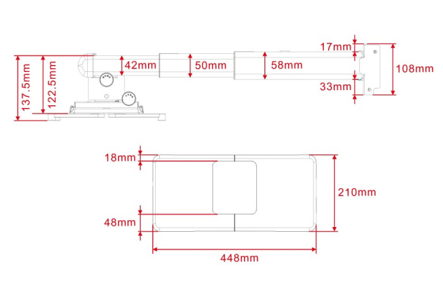 PROJECTOR MOUNT SHORT 300-700 - Soporte de pared para proyector hasta 25 kgs. Separación de la pared: 32-74 cms. Diámetro máximo: 45,0 cms. C/Blanco.