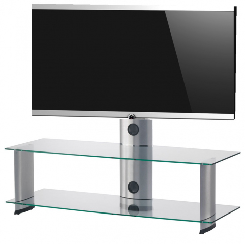 PL2100 TG - Mueble de TV y soporte. 2 estantes y 120 cms de ancho. Transparente/Gris